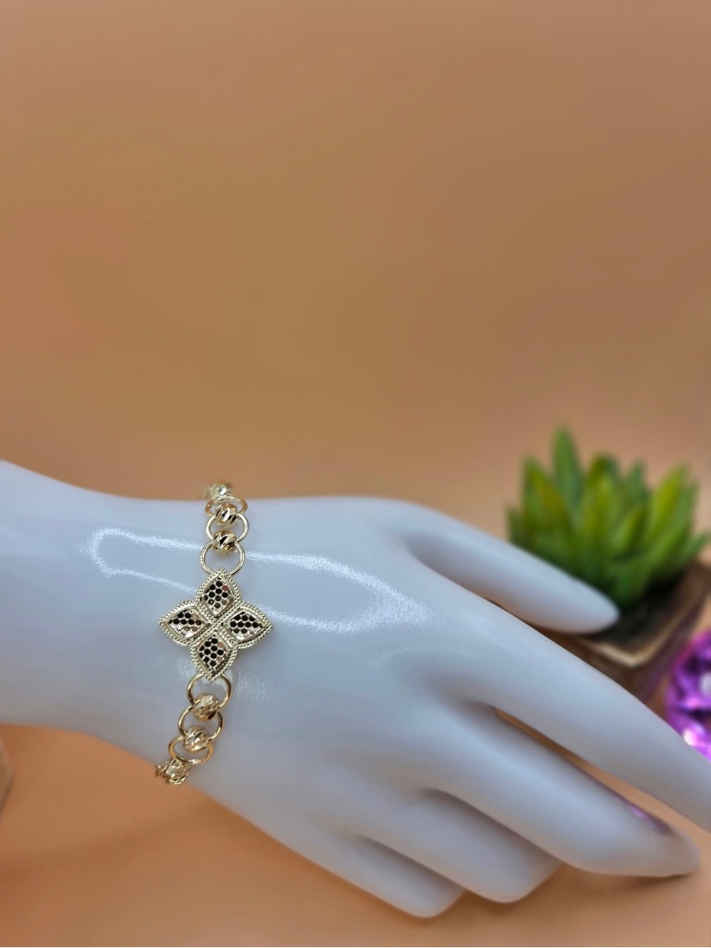Gold Plated Clover Link Bracelet - Women Jewelry